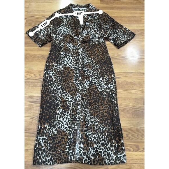 VERONICA BEARD Seki Leopard Print Linen Midi Dress In Brown 14 /Large - Picture 7 of 13